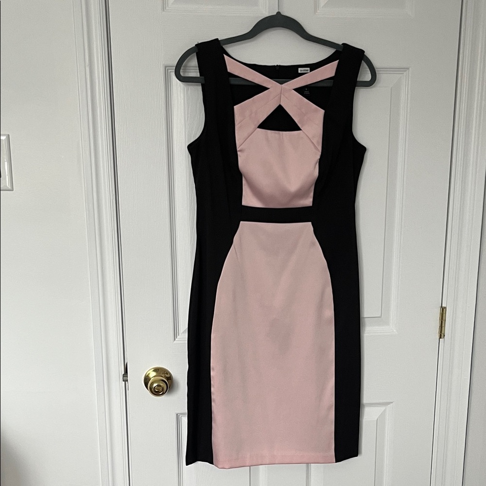Connected Apparel Pink and Black Midi Dress